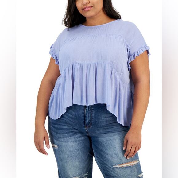 Derek heart Solid Tiered Ruffled-Cuff Top Size Large Green NWT - Picture 6 of 6